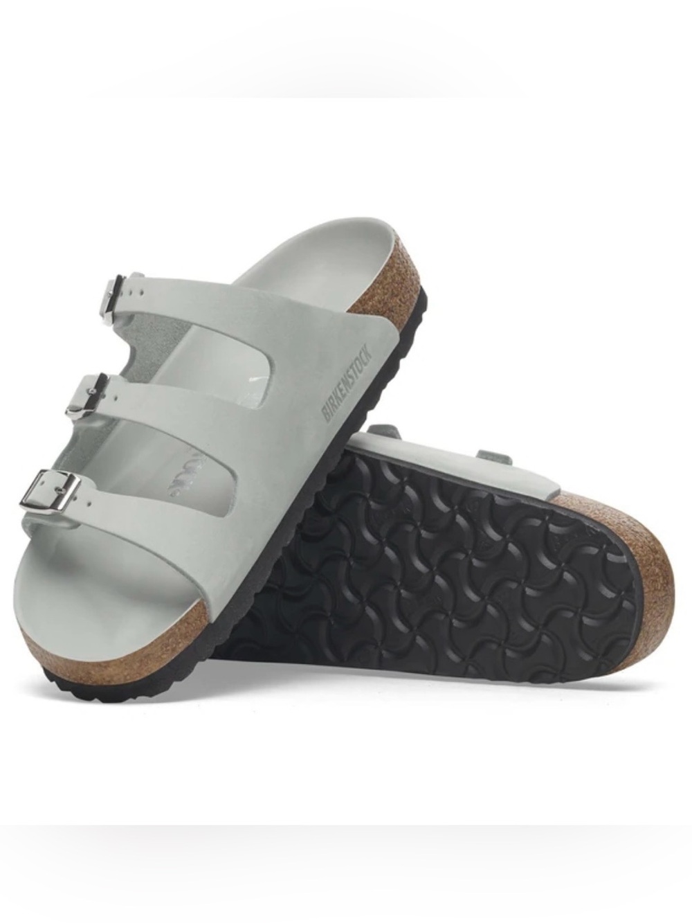 NWT Birkenstock Florida Fresh pure sage with Black Outsole Sandals Sz 40